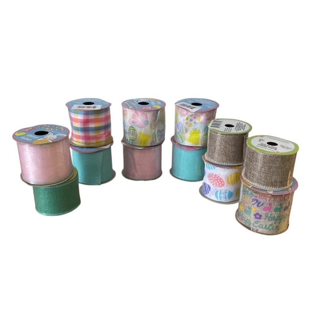 Easter Spring Ribbon Lot 12 Mixed Designs Pink Teal Burlap Easter Eggs Colors
